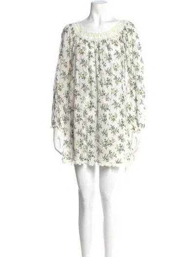 Pre-owned Doen Floral Print Mini Dress In White