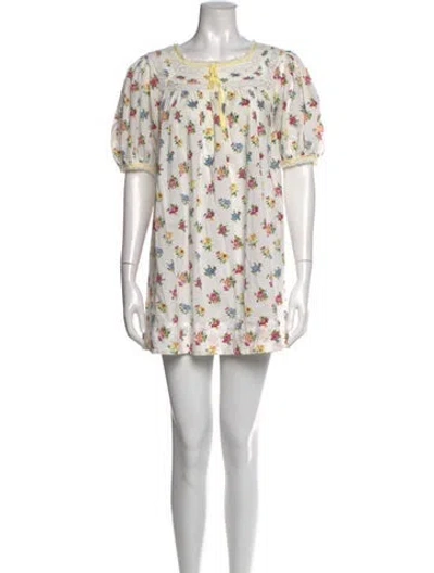 Pre-owned Doen Floral Print Mini Dress In White