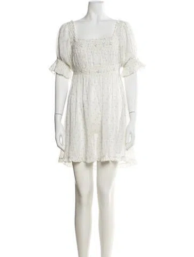 Pre-owned Doen Floral Print Mini Dress In White