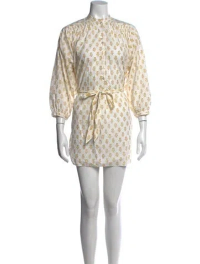 Pre-owned Doen Floral Print Mini Dress In White
