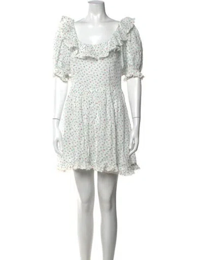 Pre-owned Doen Floral Print Mini Dress In White