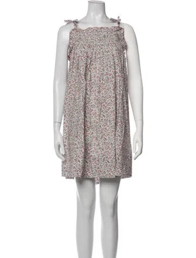 Pre-owned Doen Floral Print Mini Dress In White