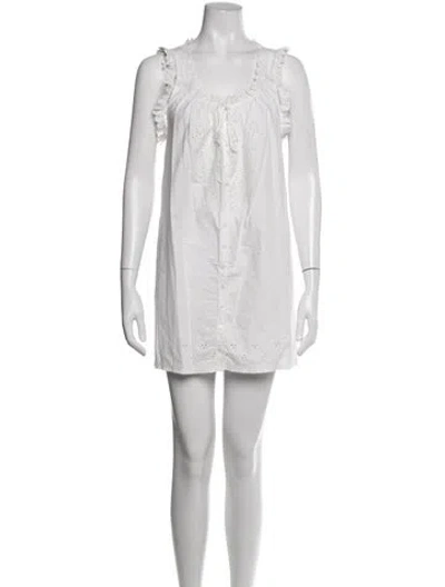 Pre-owned Doen Floral Print Mini Dress In White