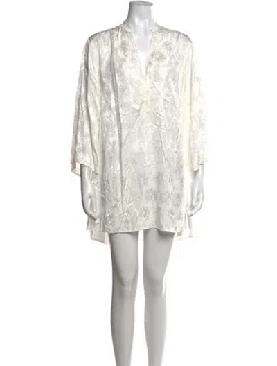 Pre-owned Doen Floral Print Mini Dress In White