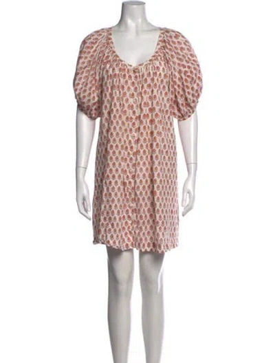 Pre-owned Doen Floral Print Mini Dress In White