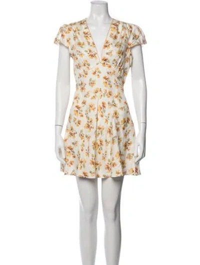 Pre-owned Doen Floral Print Mini Dress In Yellow
