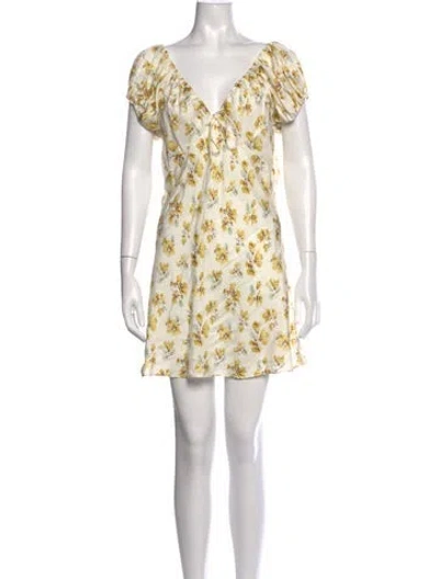 Pre-owned Doen Floral Print Mini Dress In Yellow