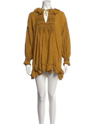Pre-owned Doen Floral Print Mini Dress In Yellow