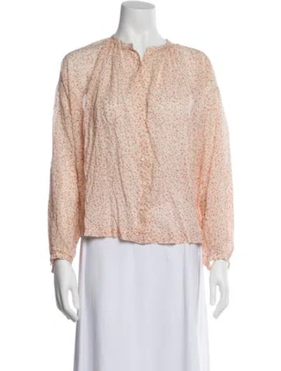 Pre-owned Doen Floral Print Mock Neck Blouse In Brown