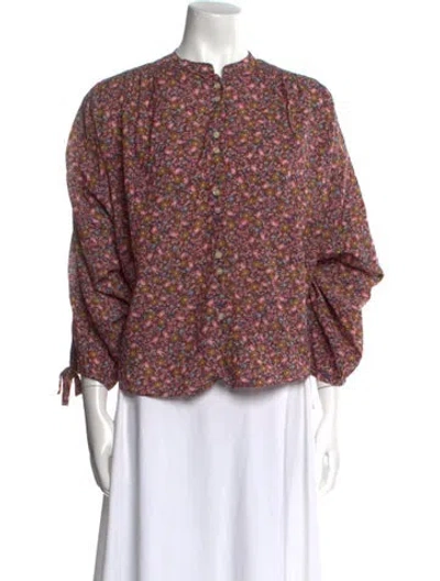 Pre-owned Doen Floral Print Mock Neck Blouse In Multi