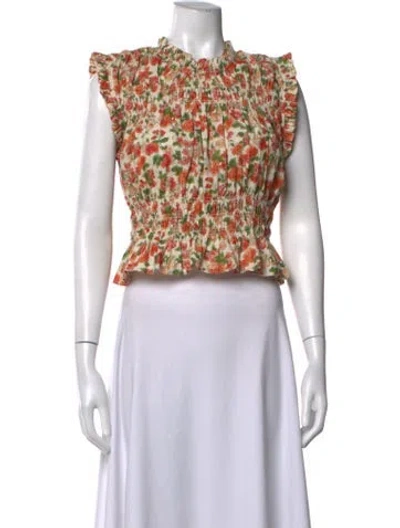 Pre-owned Doen Floral Print Mock Neck Blouse In Neutrals