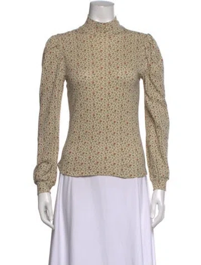 Pre-owned Doen Floral Print Mock Neck Blouse In Neutrals