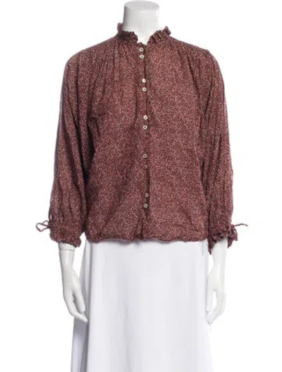 Pre-owned Doen Floral Print Mock Neck Blouse In Red