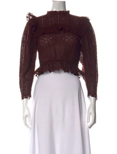Pre-owned Doen Floral Print Mock Neck Blouse W/ Tags In Brown