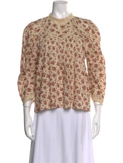 Pre-owned Doen Floral Print Mock Neck Blouse W/ Tags In Neutral