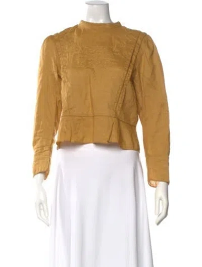 Pre-owned Doen Floral Print Mock Neck Blouse In Yellow