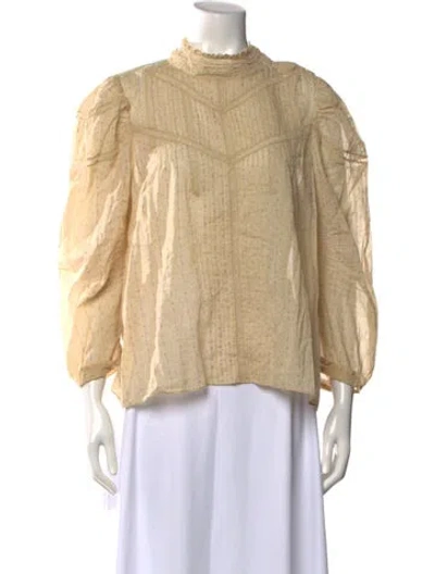 Pre-owned Doen Floral Print Mock Neck Blouse In Yellow