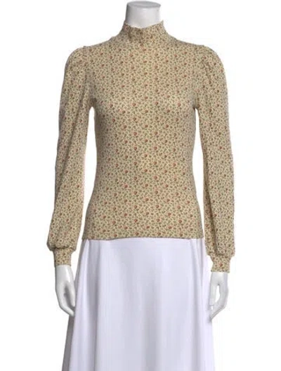 Pre-owned Doen Floral Print Mock Neck Top In Neutrals