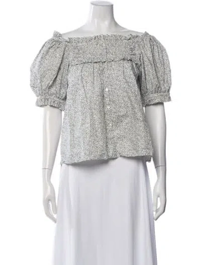 Pre-owned Doen Floral Print Off-the-shoulder Blouse In Neutral