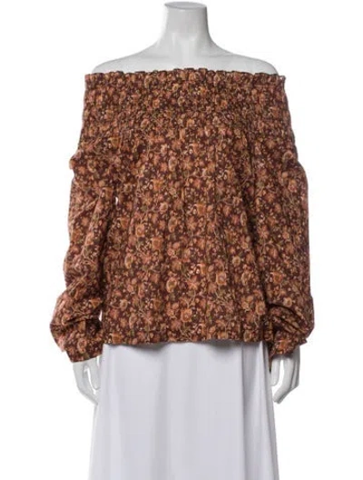 Pre-owned Doen Floral Print Off-the-shoulder Blouse In Neutral