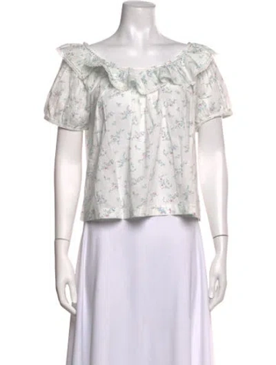 Pre-owned Doen Floral Print Off-the-shoulder Blouse In Neutrals