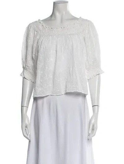 Pre-owned Doen Floral Print Off-the-shoulder Blouse In White