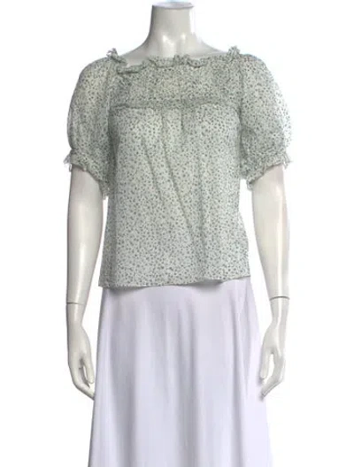 Pre-owned Doen Floral Print Off-the-shoulder Blouse In White
