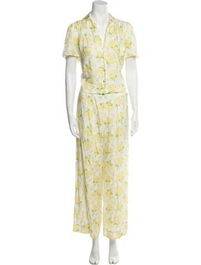 Pre-owned Doen Floral Print Pant Set In Yellow