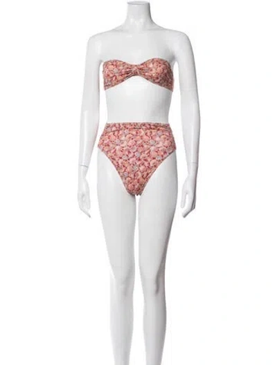 Pre-owned Doen Floral Print Ruffle Embellishment Bikini In Blue