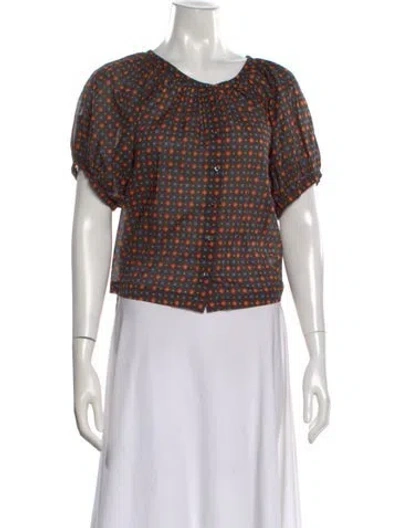 Pre-owned Doen Floral Print Scoop Neck Blouse