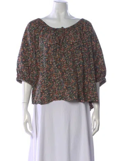 Pre-owned Doen Floral Print Scoop Neck Blouse In Black