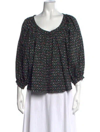 Pre-owned Doen Floral Print Scoop Neck Blouse In Black