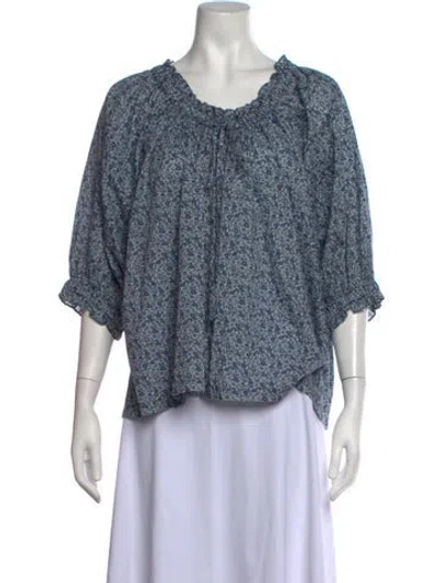 Pre-owned Doen Floral Print Scoop Neck Blouse In Blue