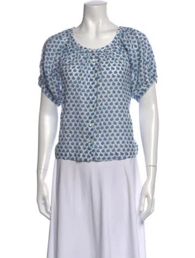 Pre-owned Doen Floral Print Scoop Neck Blouse In Blue