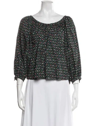 Pre-owned Doen Floral Print Scoop Neck Blouse In Green