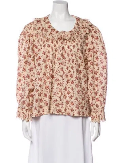 Pre-owned Doen Floral Print Scoop Neck Blouse In Neutral