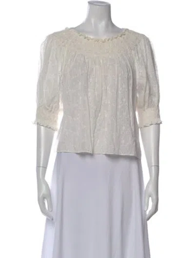 Pre-owned Doen Floral Print Scoop Neck Blouse In Neutral