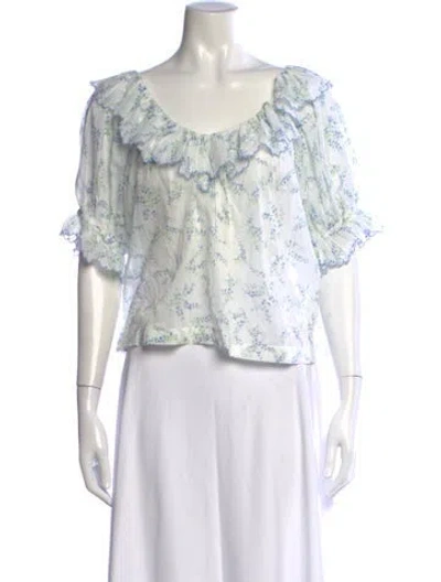 Pre-owned Doen Floral Print Scoop Neck Blouse In Neutrals