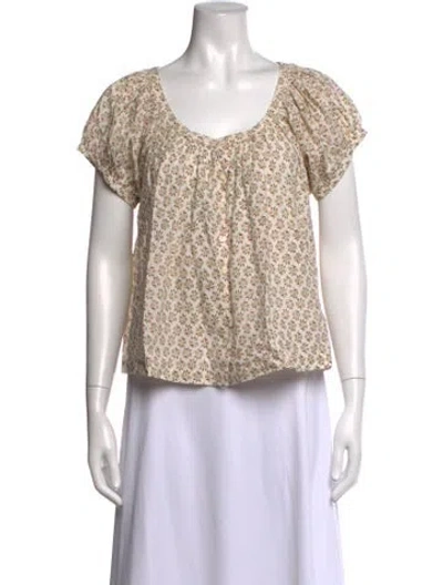 Pre-owned Doen Floral Print Scoop Neck Blouse In Neutrals