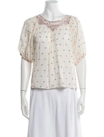 Pre-owned Doen Floral Print Scoop Neck Blouse In Neutrals