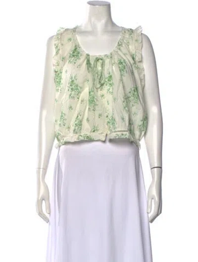Pre-owned Doen Floral Print Scoop Neck Blouse In Neutrals
