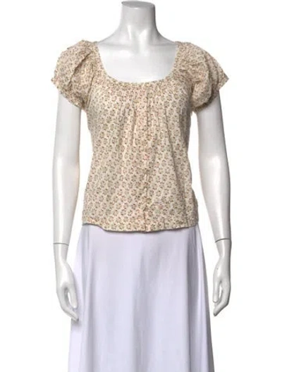 Pre-owned Doen Floral Print Scoop Neck Blouse In Neutrals