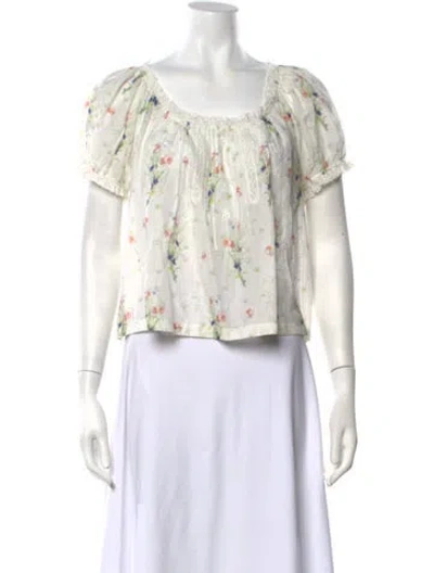 Pre-owned Doen Floral Print Scoop Neck Blouse In Neutrals