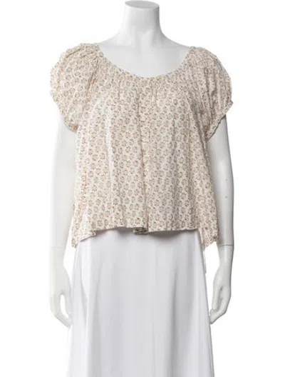 Pre-owned Doen Floral Print Scoop Neck Blouse In Neutrals
