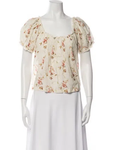 Pre-owned Doen Floral Print Scoop Neck Blouse In Neutrals