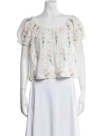 Pre-owned Doen Floral Print Scoop Neck Blouse In Neutrals