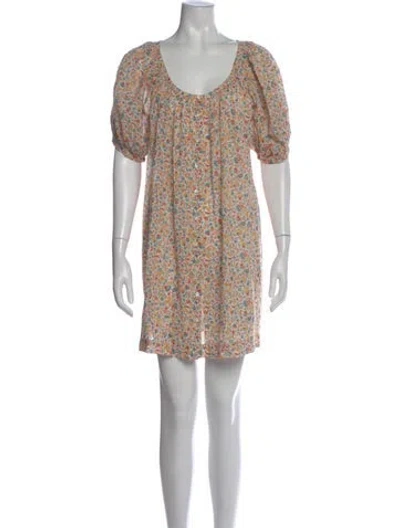 Pre-owned Doen Floral Print Scoop Neck Blouse In Orange