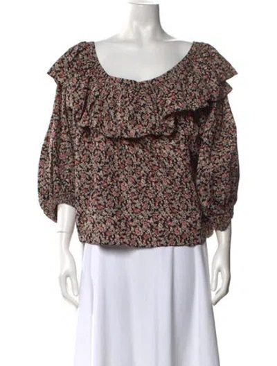 Pre-owned Doen Floral Print Scoop Neck Blouse In Pink