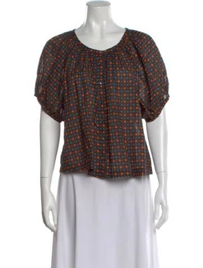 Pre-owned Doen Floral Print Scoop Neck Blouse In Red