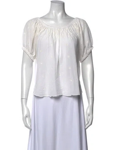 Pre-owned Doen Floral Print Scoop Neck Blouse In White